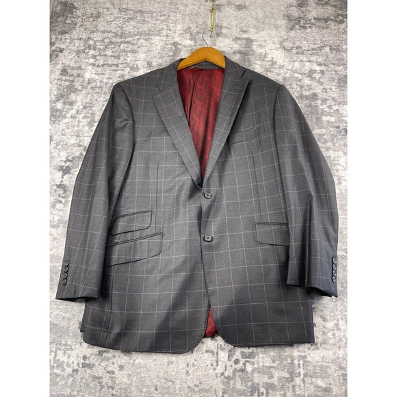 Loro Piana Tasmanian Hickey Freeman Blazer Mens 46R Grey Grid Check Wool USA